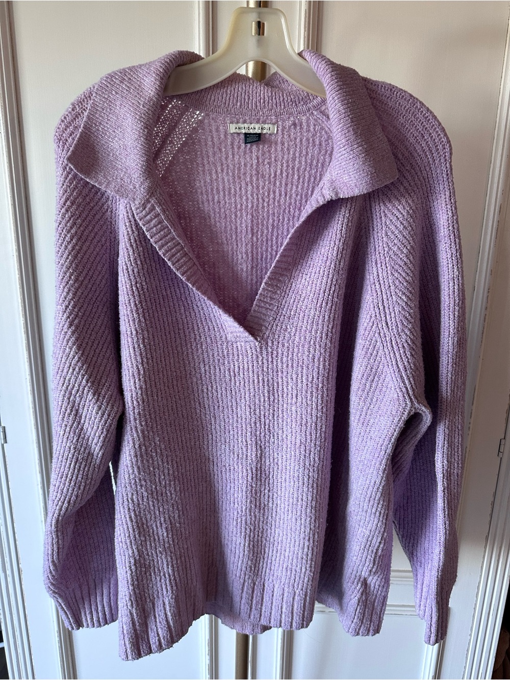 American Eagle Outfitters Lilac V-Neck Collared Chenille Knit Sweater